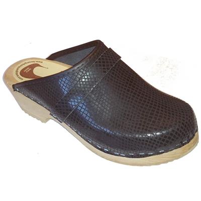 Sabot cuir lézard noir